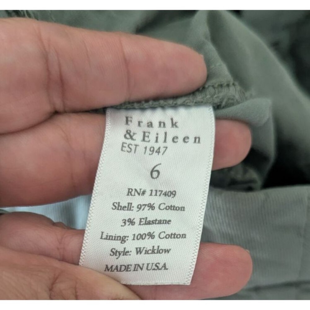Frank & Eileen Wicklow Chino Pants Sage Green Distressed Hem Size 6 office - Picture 7 of 9